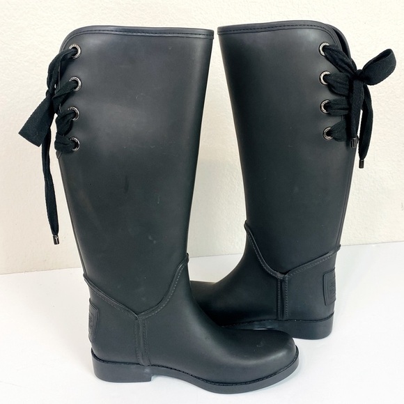 Coach Tristee Matte Black Tall Rain Boots Size 7 - Picture 1 of 6